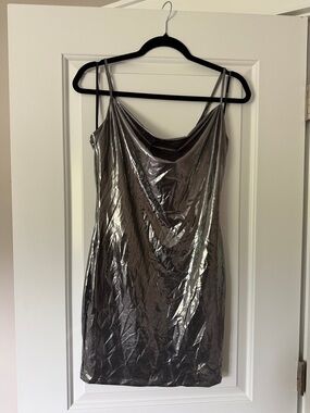 Forever 21 Metallic Silver Cowl Slip Mini Dress